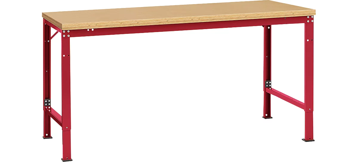 Mesa básica Manuflex UNIVERSAL especial, 1750 x 1000 mm, multiplex natural, rojo rubí