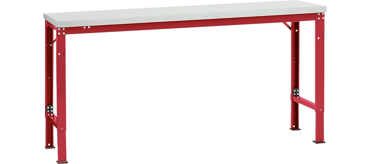 Mesa básica Manuflex UNIVERSAL especial, 1750 x 800 mm, plástico gris luminoso, rojo rubí