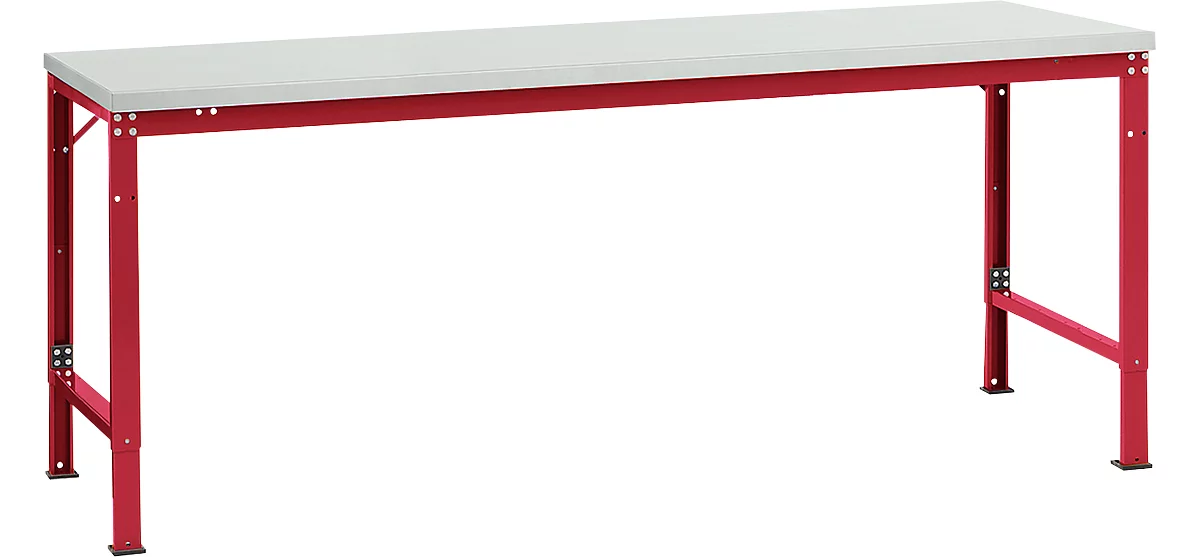 Mesa básica Manuflex UNIVERSAL especial, 2000 x 1000 mm, melamina gris luminoso, rojo rubí