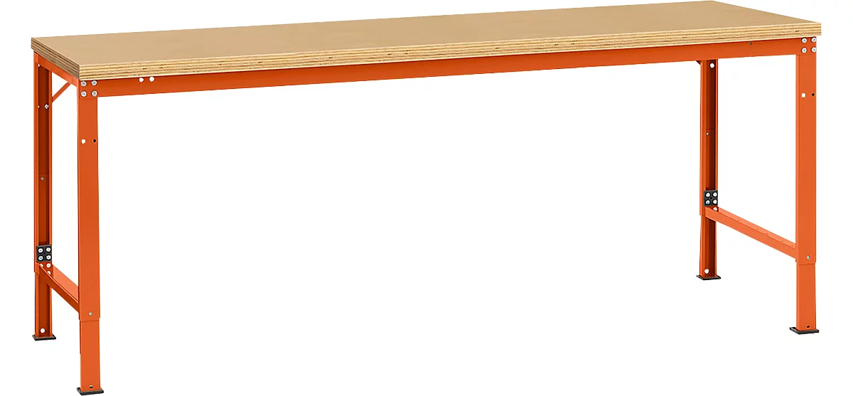 Mesa básica Manuflex UNIVERSAL especial, 2000 x 1000 mm, multiplex natural, rojo anaranjado