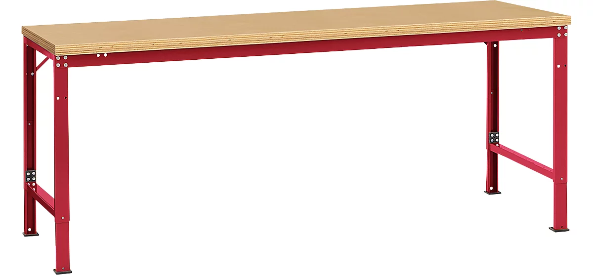 Mesa básica Manuflex UNIVERSAL especial, 2000 x 1000 mm, multiplex natural, rojo rubí