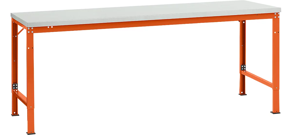 Mesa básica Manuflex UNIVERSAL especial, 2000 x 1000 mm, plástico gris luminoso, rojo anaranjado