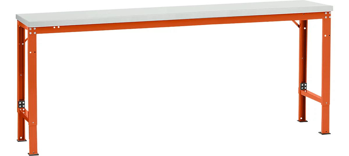 Mesa básica Manuflex UNIVERSAL especial, 2000 x 800 mm, melamina gris luminoso, rojo anaranjado