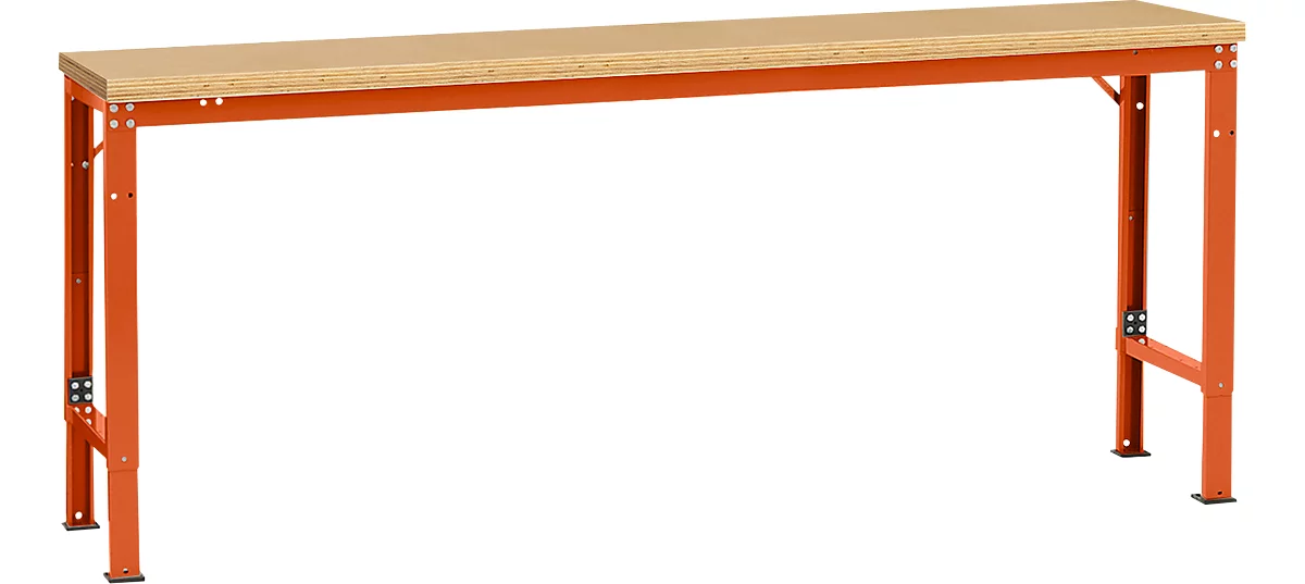 Mesa básica Manuflex UNIVERSAL especial, 2000 x 800 mm, multiplex natural, rojo anaranjado
