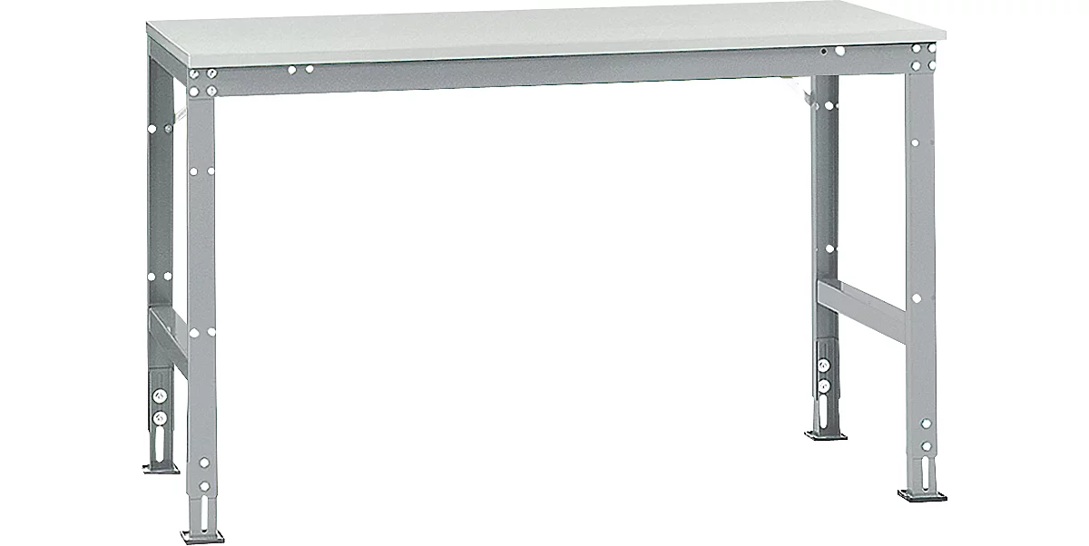 Mesa básica Manuflex UNIVERSAL estándar, tablero melamina, 1500x800, aluminio plateado