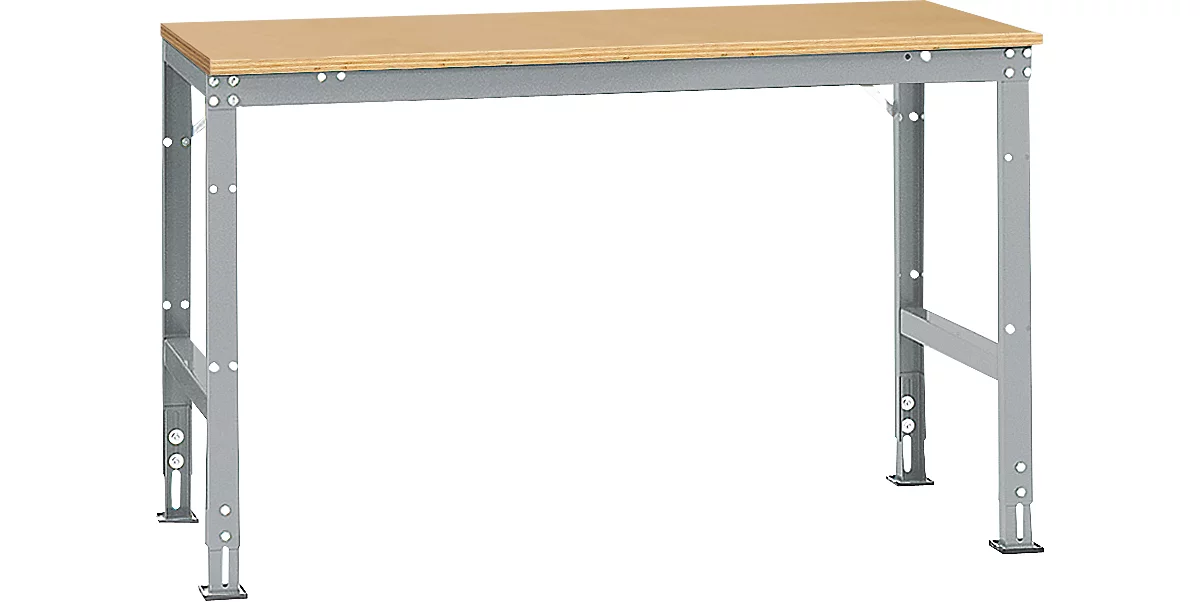 Mesa básica Manuflex UNIVERSAL estándar, tablero multiplex, 1500x800, aluminio plateado