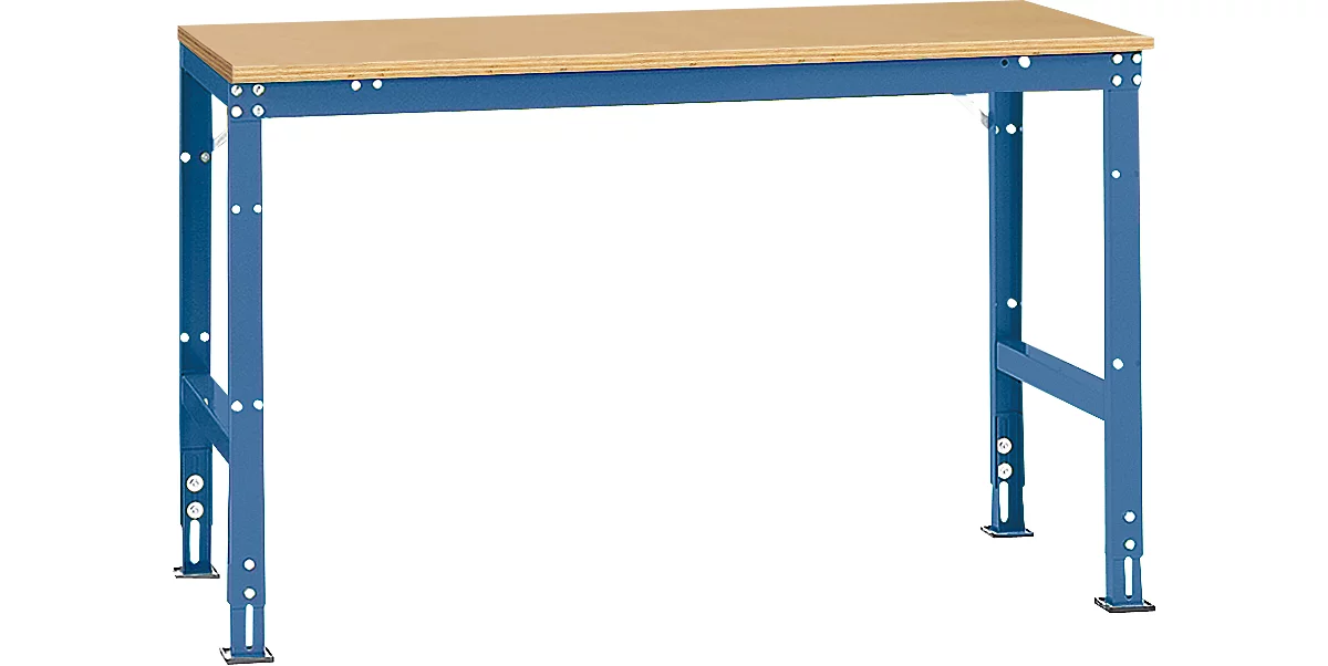 Mesa básica Manuflex UNIVERSAL estándar, tablero multiplex, 1500x800, azul brillante