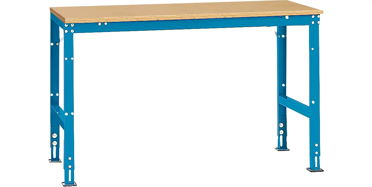 Mesa básica Manuflex UNIVERSAL estándar, tablero multiplex, 1500x800, azul luminoso