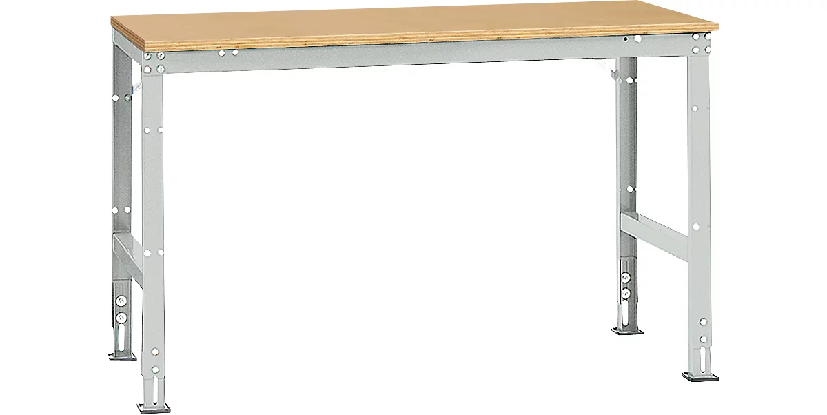 Mesa básica Manuflex UNIVERSAL estándar, tablero multiplex, 1500x800, gris luminoso