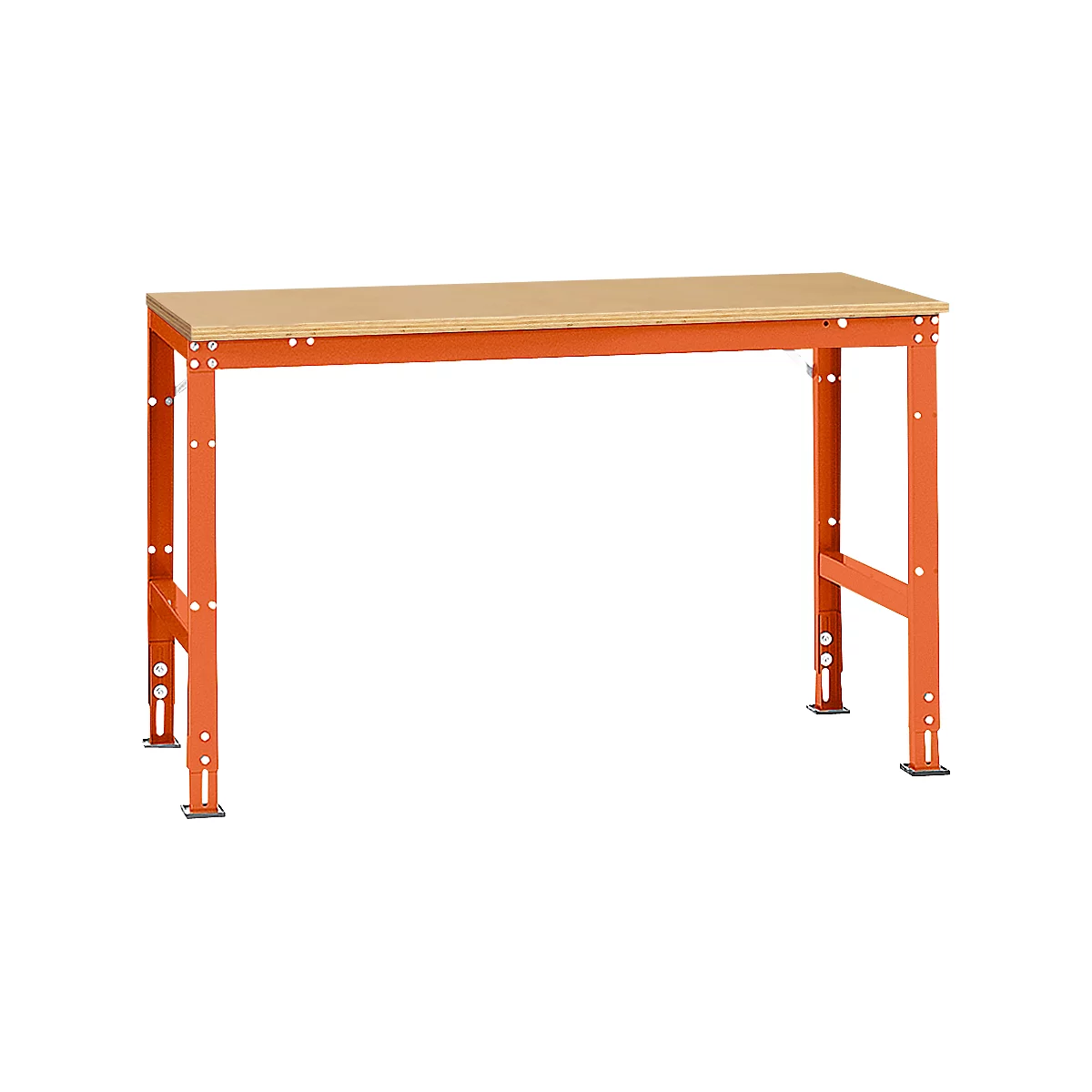 Mesa básica Manuflex UNIVERSAL estándar, tablero multiplex, 1500x800, rojo anaranjado