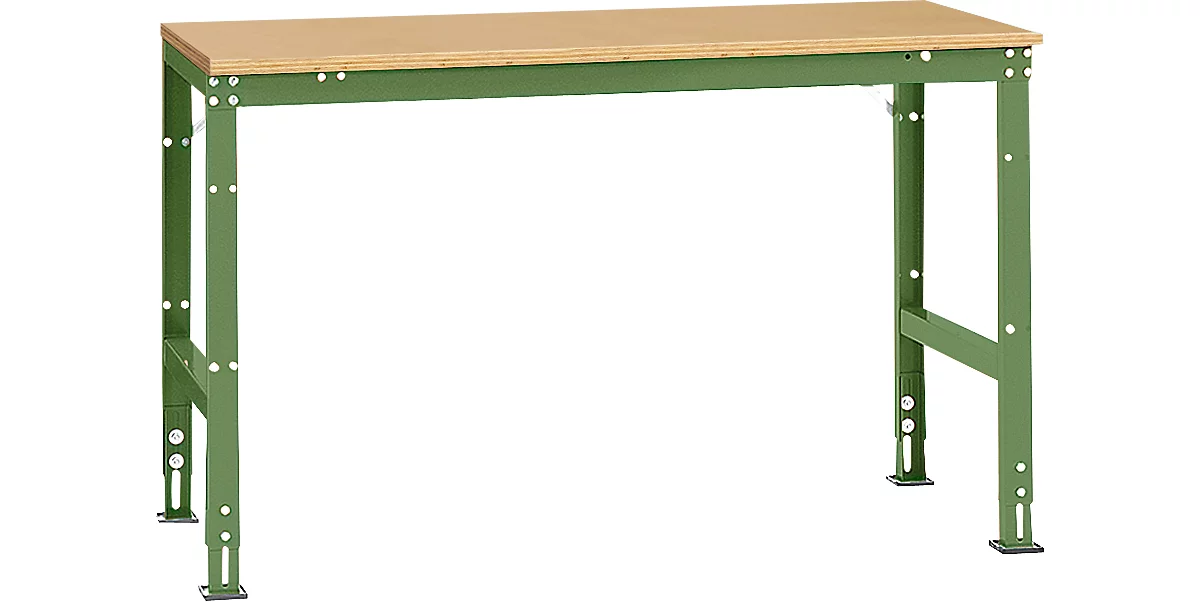 Mesa básica Manuflex UNIVERSAL estándar, tablero multiplex, 1500x800, verde reseda