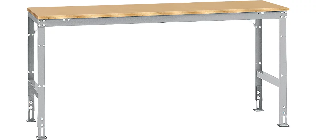 Mesa básica Manuflex UNIVERSAL estándar, tablero multiplex, 2000x800, aluminio plateado