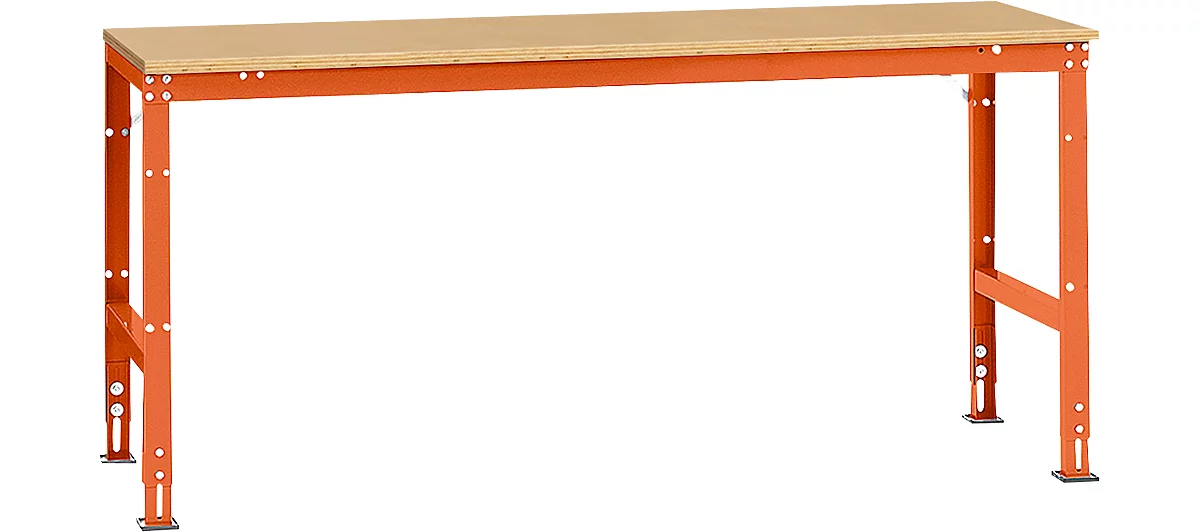 Mesa básica Manuflex UNIVERSAL estándar, tablero multiplex, 2000x800, rojo anaranjado