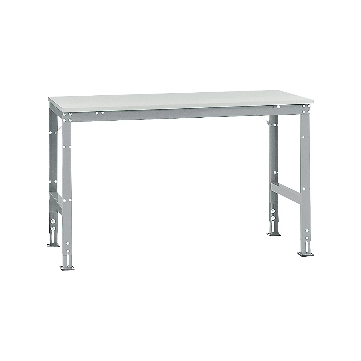 Mesa básica Manuflex UNIVERSAL estándar, tablero plástico, 1500x800, aluminio plateado