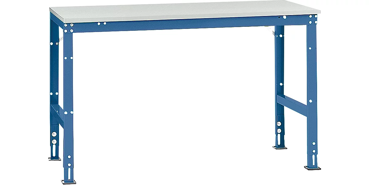 Mesa básica Manuflex UNIVERSAL estándar, tablero plástico, 1500x800, azul brillante