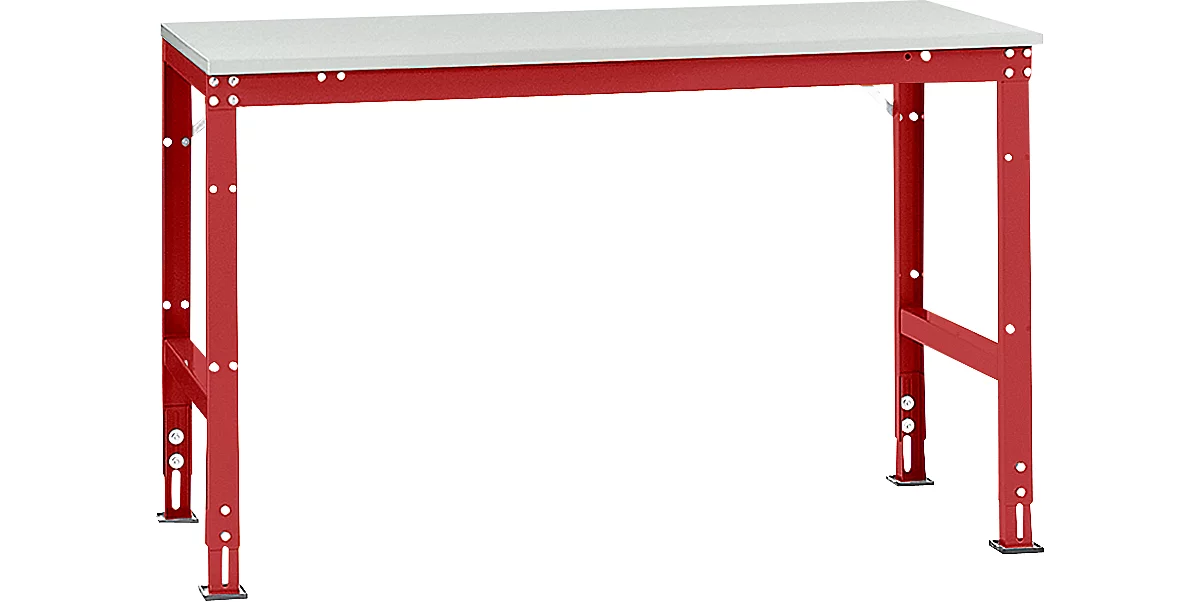 Mesa básica Manuflex UNIVERSAL estándar, tablero plástico, 1500x800, rojo rubí