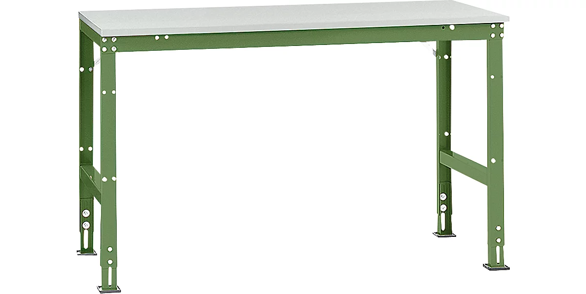 Mesa básica Manuflex UNIVERSAL estándar, tablero plástico, 1500x800, verde reseda