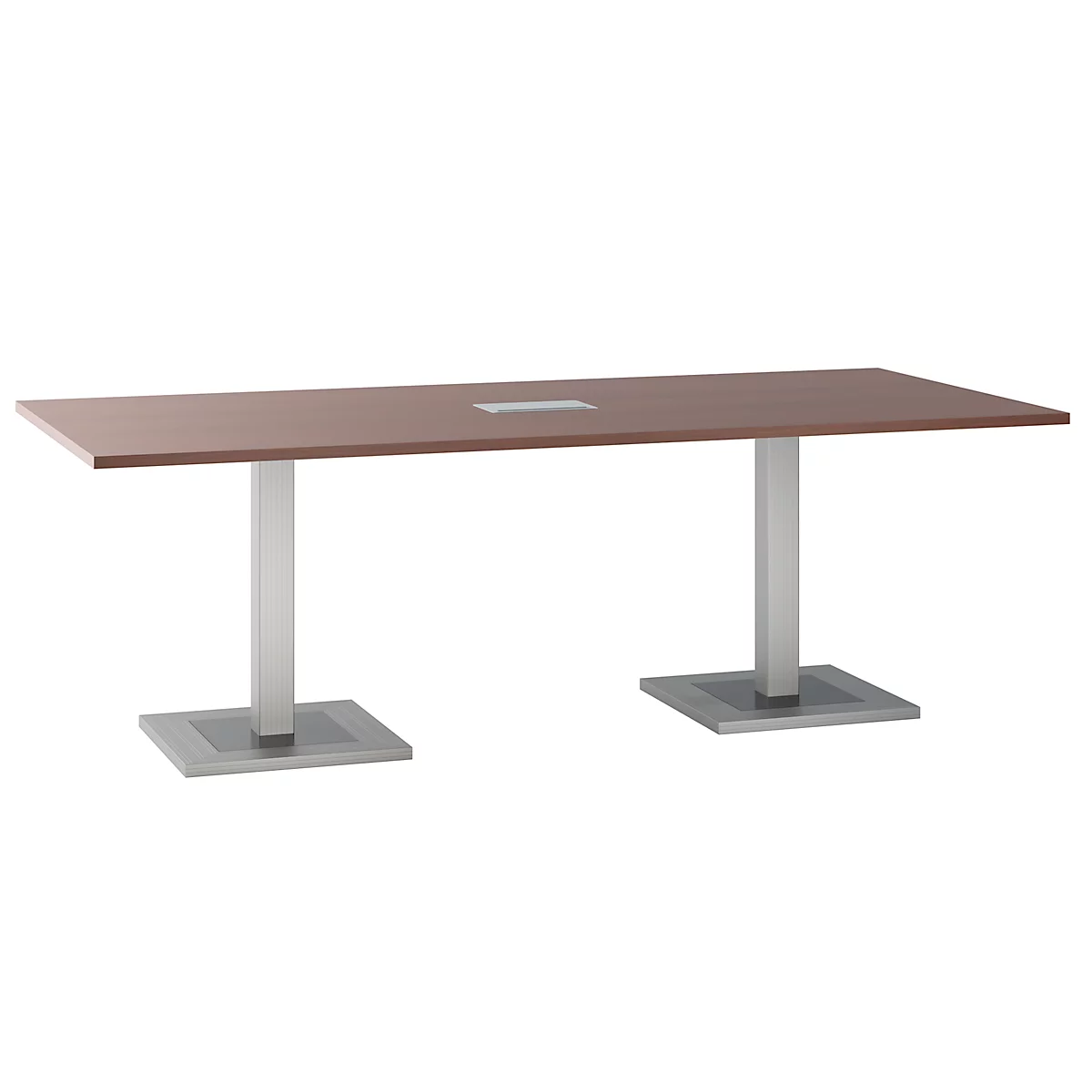 Mesa de conferencias, con panel de conexión a la mesa, hasta 8 personas, rectangular, de pie, anchura 2200 x profundidad 1000 x altura 720-820 mm, arce-brasil/plata