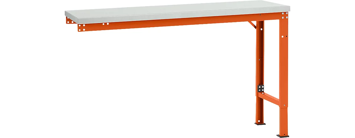 Mesa de extensión Manuflex UNIVERSAL especial, 1500 x 800 mm, melamina gris luminoso, rojo anaranjado