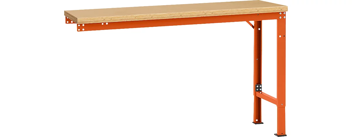 Mesa de extensión Manuflex UNIVERSAL especial, 1500 x 800 mm, multiplex natural, rojo anaranjado