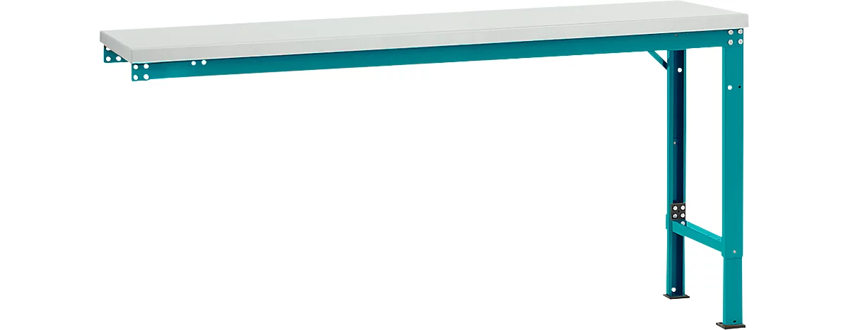 Mesa de extensión Manuflex UNIVERSAL especial, 1750 x 800 mm, melamina gris luminoso, azul agua
