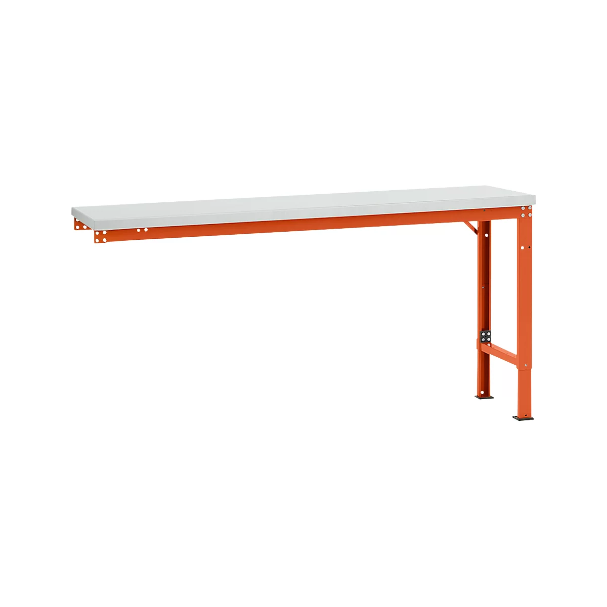 Mesa de extensión Manuflex UNIVERSAL especial, 1750 x 800 mm, melamina gris luminoso, rojo anaranjado