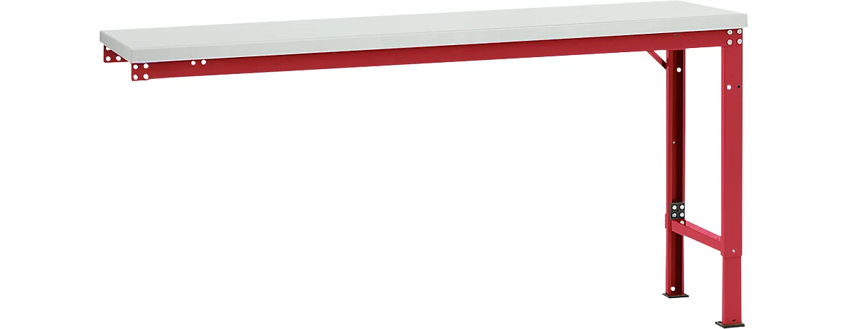 Mesa de extensión Manuflex UNIVERSAL especial, 1750 x 800 mm, plástico gris luminoso, rojo rubí