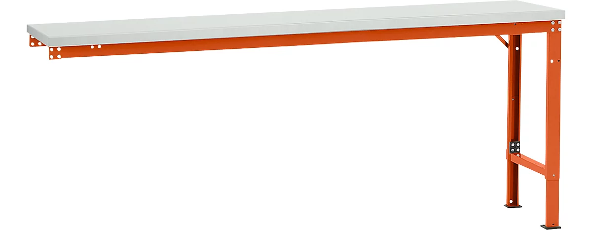 Mesa de extensión Manuflex UNIVERSAL especial, 2000 x 800 mm, melamina gris luminoso, rojo anaranjado