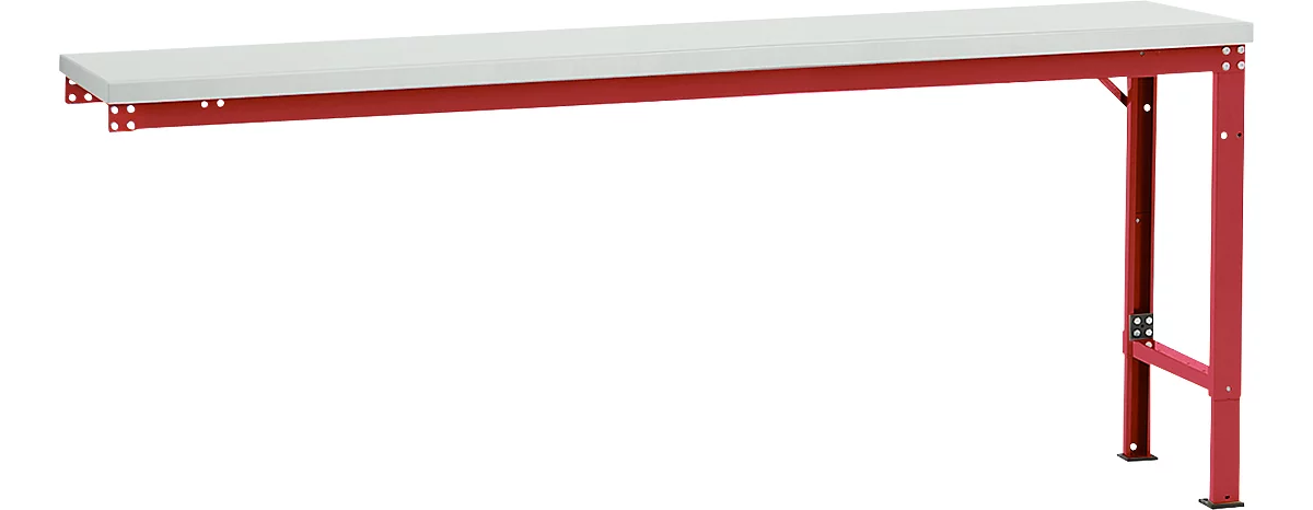 Mesa de extensión Manuflex UNIVERSAL especial, 2000 x 800 mm, plástico gris luminoso, rojo rubí