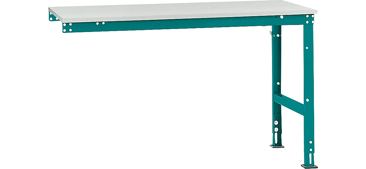 Mesa de extensión Manuflex UNIVERSAL estándar, 1500 x 800 mm, melamina gris luminoso, azul agua