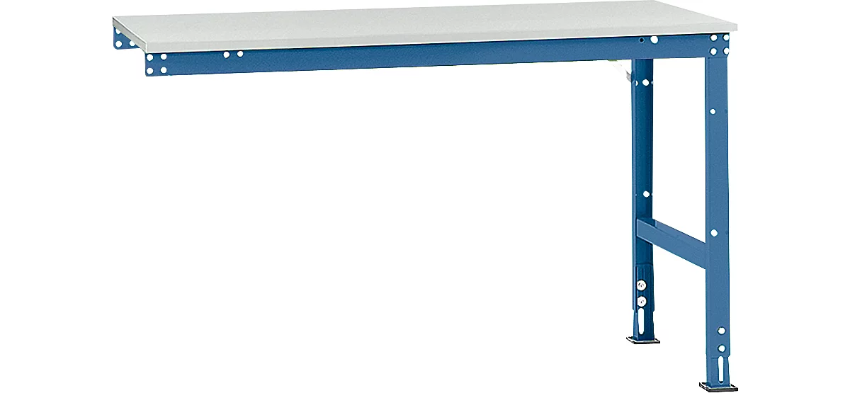 Mesa de extensión Manuflex UNIVERSAL estándar, 1500 x 800 mm, melamina gris luminoso, azul brillante