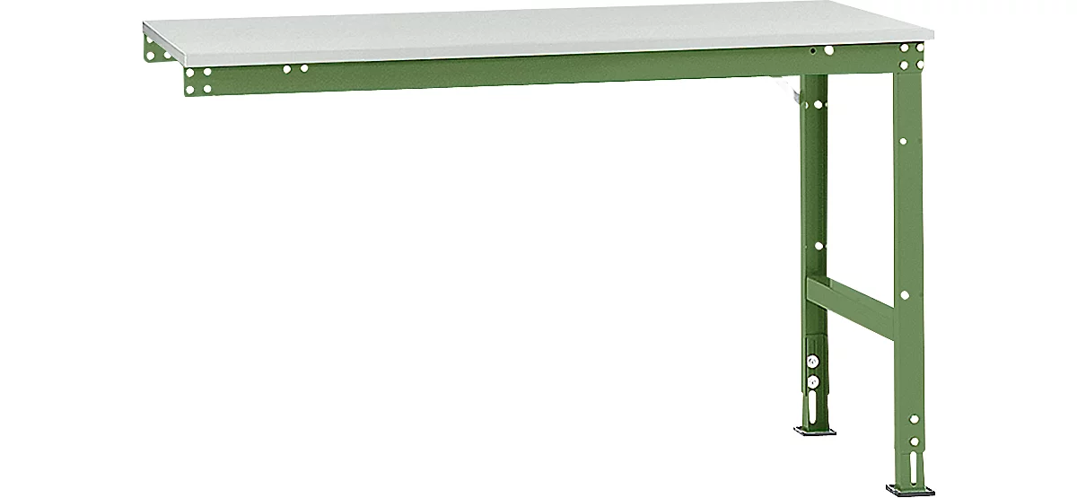 Mesa de extensión Manuflex UNIVERSAL estándar, 1500 x 800 mm, melamina gris luminoso, verde reseda
