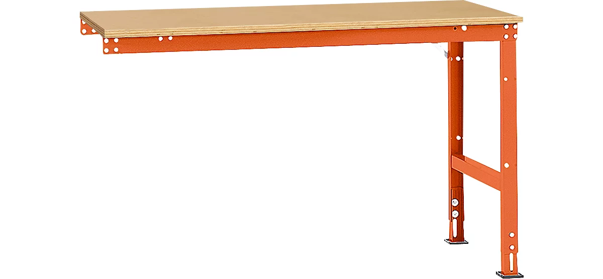 Mesa de extensión Manuflex UNIVERSAL estándar, 1500 x 800 mm, multiplex natural, rojo anaranjado