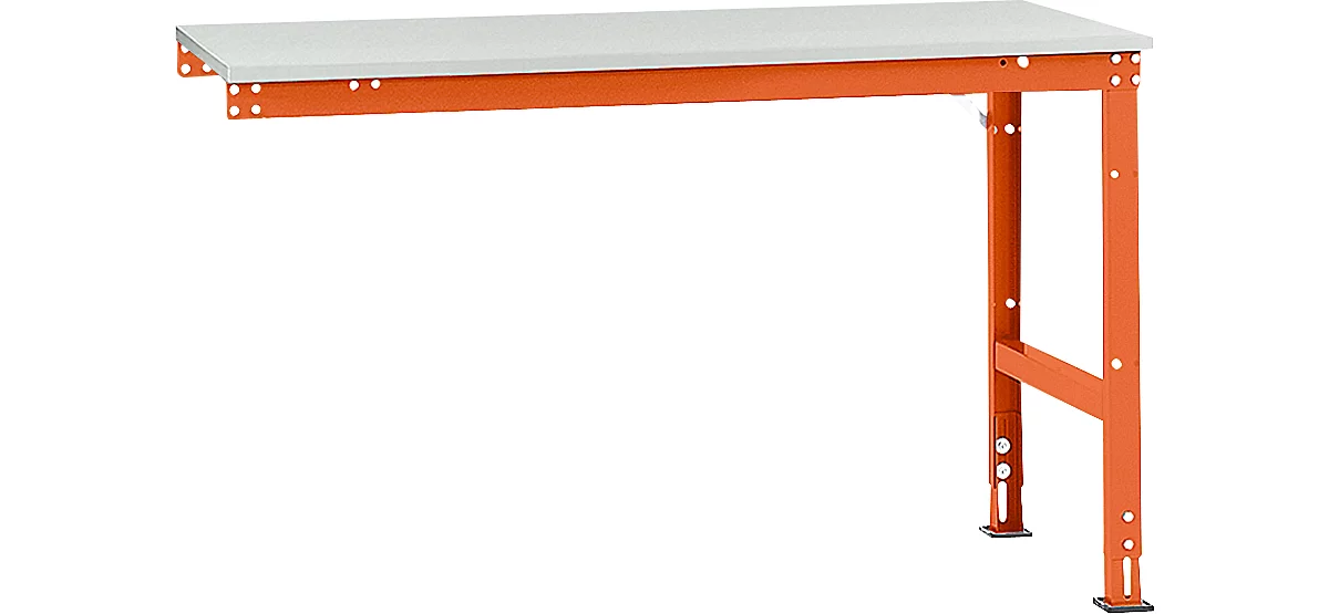 Mesa de extensión Manuflex UNIVERSAL estándar, 1500 x 800 mm, plástico gris luminoso, rojo anaranjado