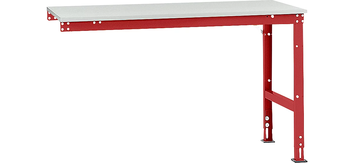 Mesa de extensión Manuflex UNIVERSAL estándar, 1500 x 800 mm, plástico gris luminoso, rojo rubí