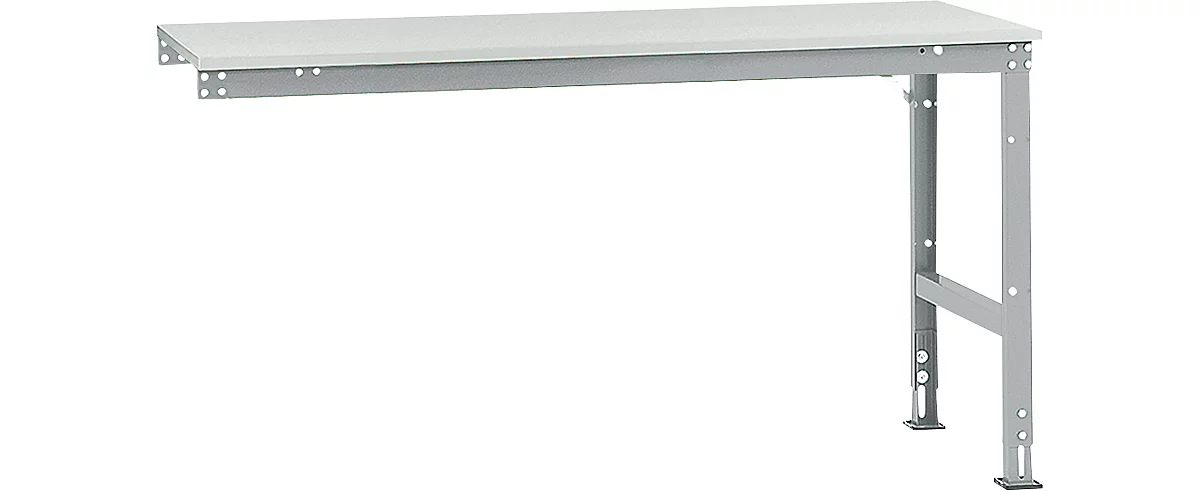 Mesa de extensión Manuflex UNIVERSAL estándar, 1750 x 800 mm, melamina gris luminoso, aluminio plateado