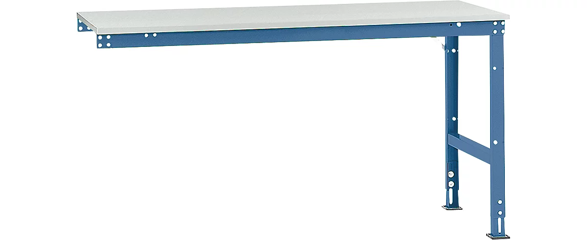 Mesa de extensión Manuflex UNIVERSAL estándar, 1750 x 800 mm, melamina gris luminoso, azul brillante