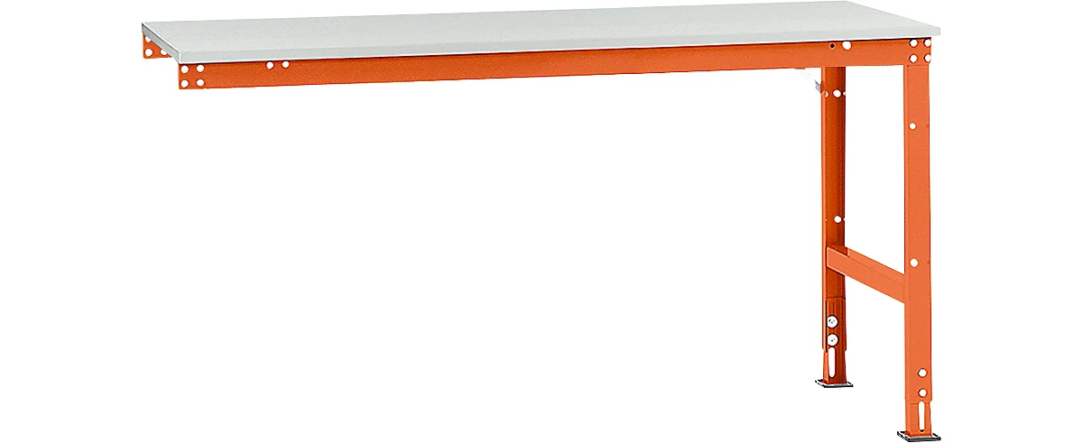 Mesa de extensión Manuflex UNIVERSAL estándar, 1750 x 800 mm, melamina gris luminoso, rojo anaranjado