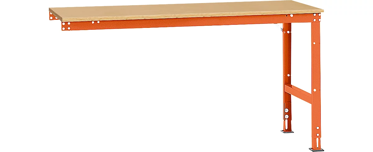 Mesa de extensión Manuflex UNIVERSAL estándar, 1750 x 800 mm, multiplex natural, rojo anaranjado