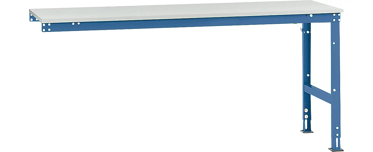 Mesa de extensión Manuflex UNIVERSAL estándar, 2000 x 800 mm, melamina gris luminoso, azul brillante