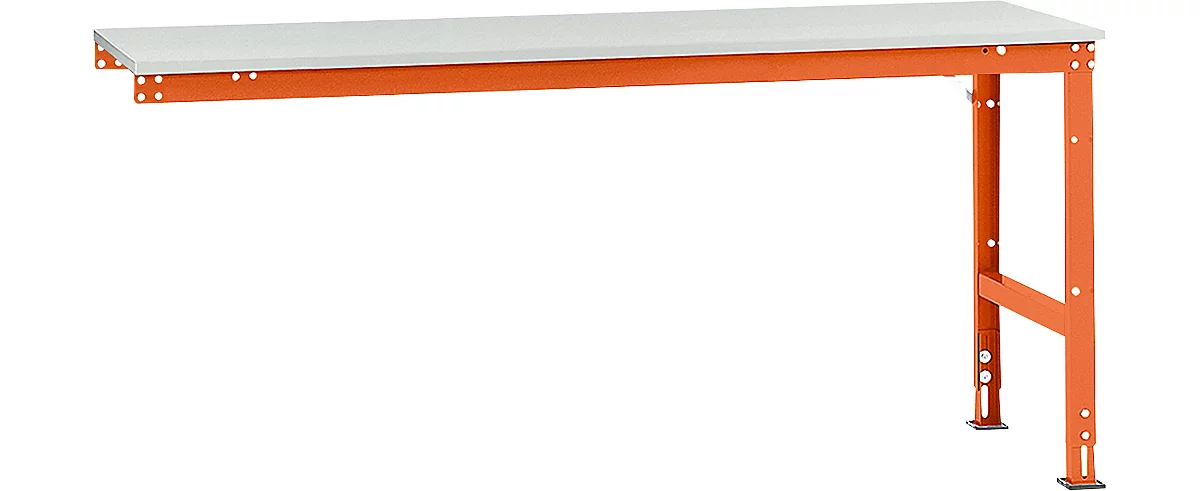 Mesa de extensión Manuflex UNIVERSAL estándar, 2000 x 800 mm, melamina gris luminoso, rojo anaranjado
