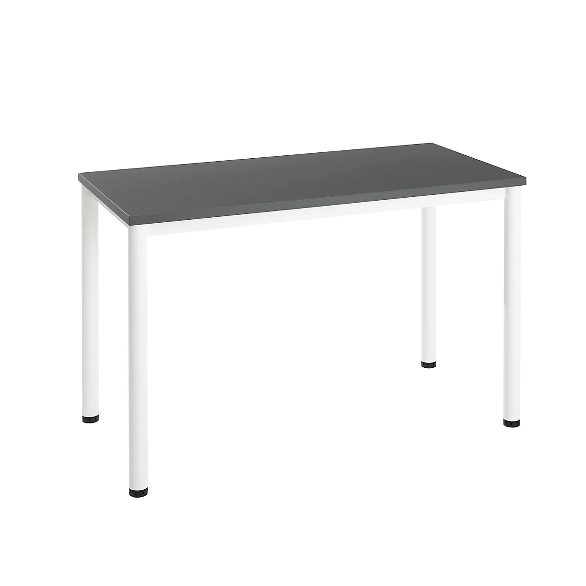 Mesa de oficina Nevada, Home Office rectangular, 4 patas, tubo redondo, ancho 1200 x fondo 600 x alto 740 mm, gris oscuro/blanco