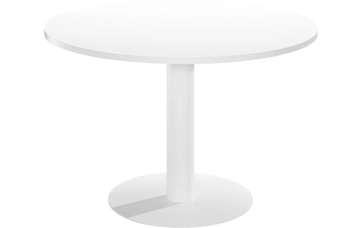 Mesa de reuniones Paperflow, hasta 4 personas, círculo, base de plato, Ø 1150 x H 750 mm, blanco/blanco