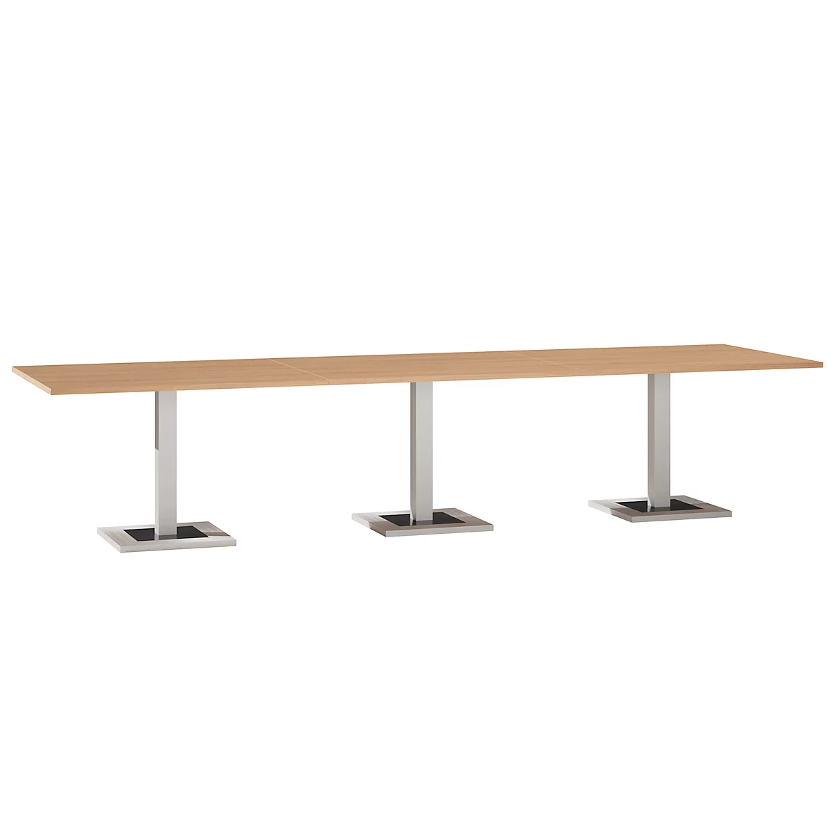 Mesa de reuniones Quandos de 3 segmentos, ancho 3500 x fondo 1000 mm, madera de cerezo Romana