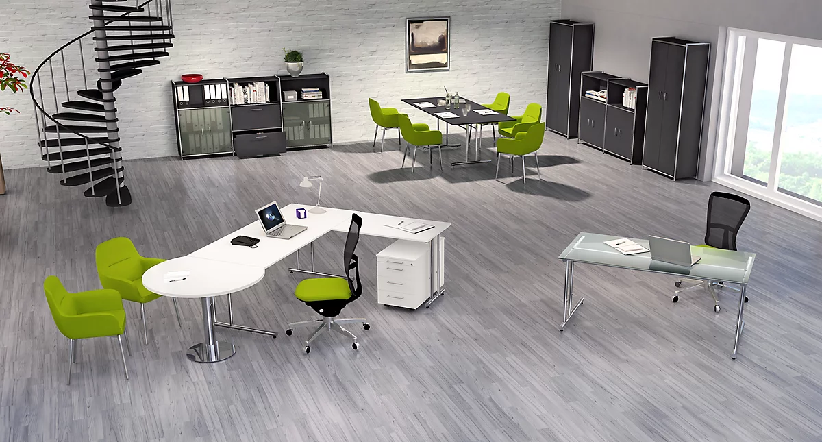 Mesa de reuniones Toledo, hasta 6 personas, forma rectangular, pata en T, An 2000 x P 1000 x Al 720 mm, blanco