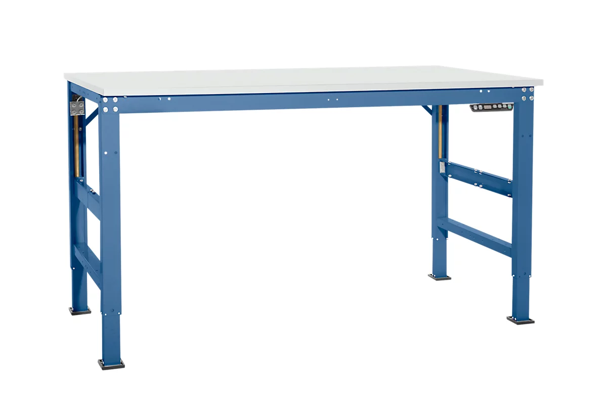 Mesa de trabajo Ergo, electrohidráulica, tablero melamina, 1250 x 800 mm, azul brillante