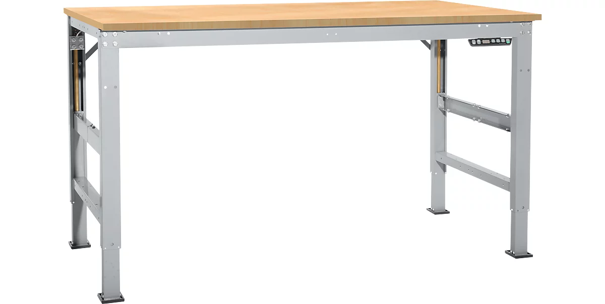 Mesa de trabajo Ergo, electrohidráulica, tablero multiplex, 1250 x 800 mm, aluminio plateado