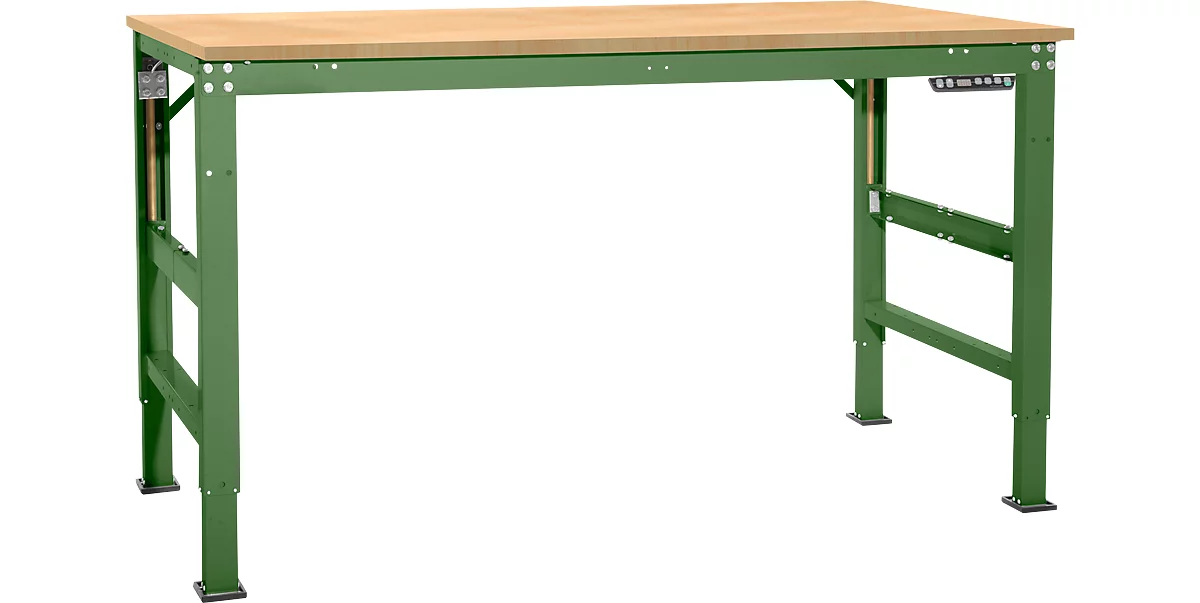 Mesa de trabajo Ergo, electrohidráulica, tablero multiplex, 2500 x 800 mm, verde reseda