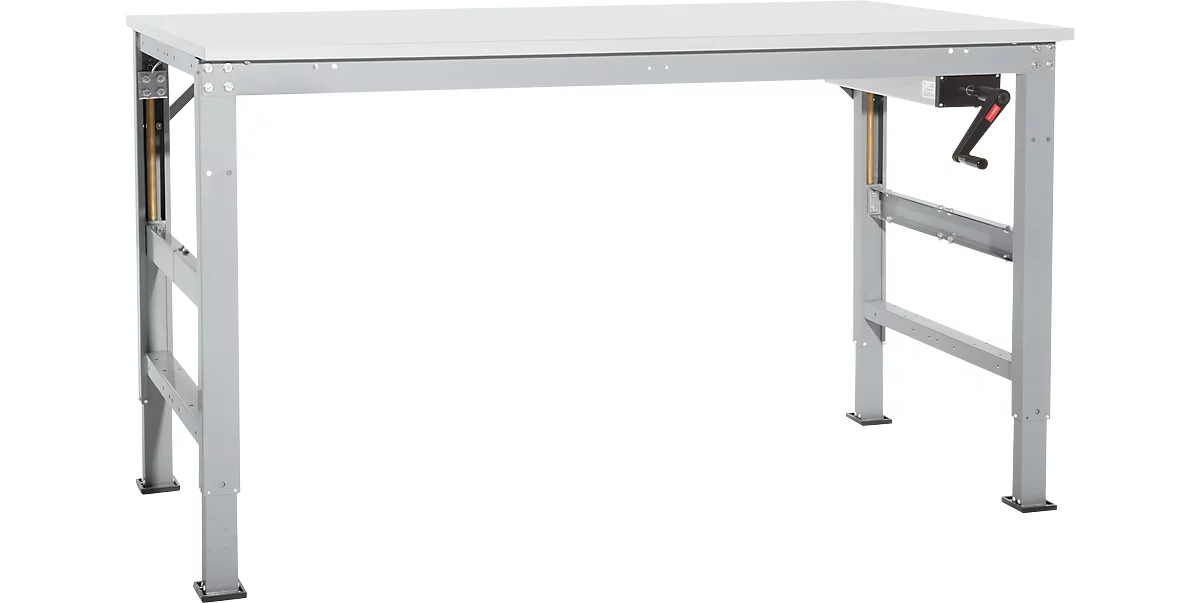 Mesa de trabajo Ergo K, con manivela, 1000 x 800 mm, tablero acabado PVC, aluminio plateado