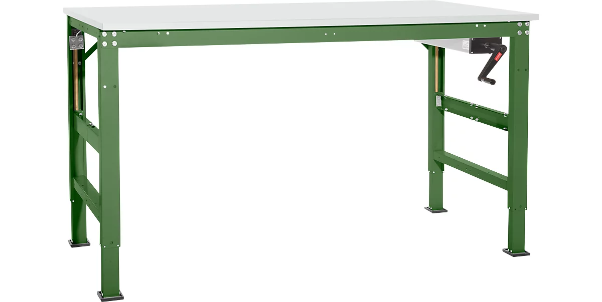 Mesa de trabajo Ergo K, con manivela, 1000 x 800 mm, tablero acabado PVC, verde reseda